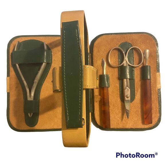 Griffon Nail Care Set Germany Made Tortoise Green Yellow Case Vintage READ - Picture 1 of 12